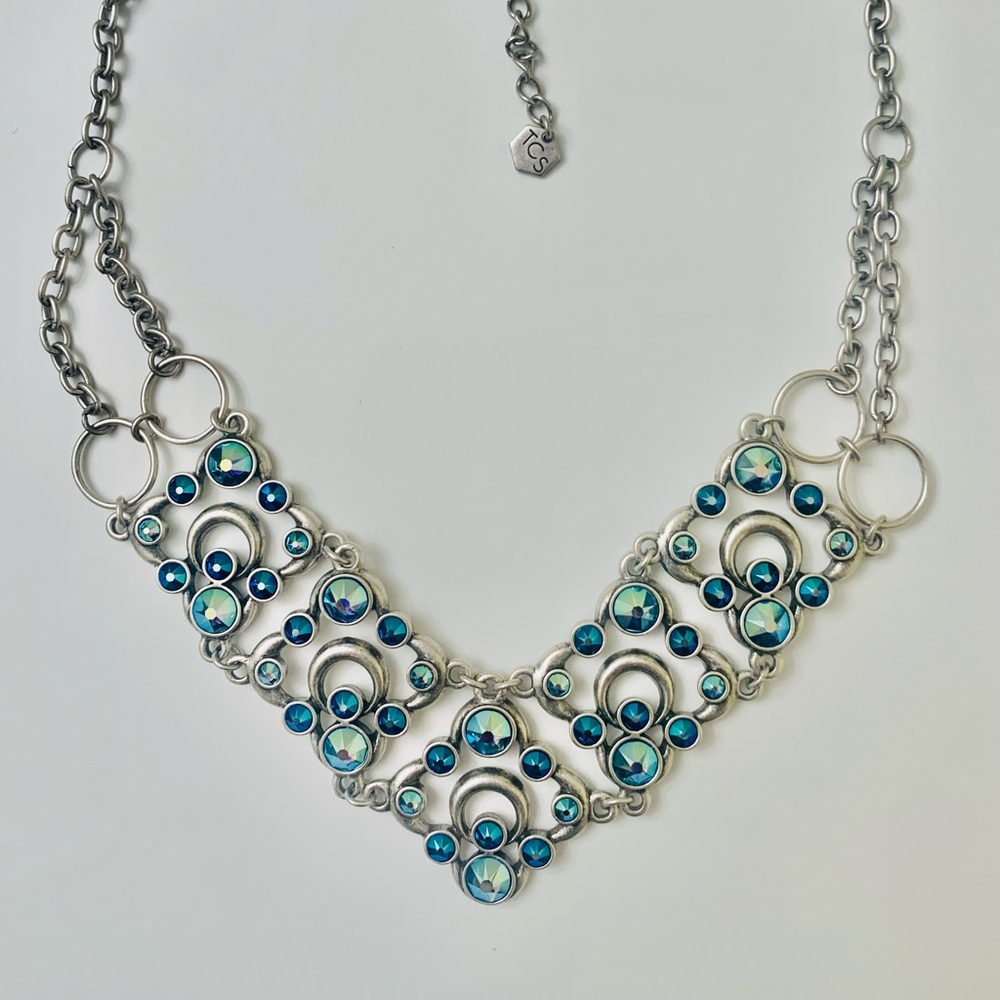 Swarovski Touchstone Crystal Blue Gemstone Adjustable Necklace with Silver Chain